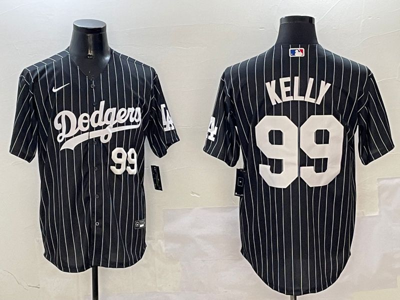 Men Los Angeles Dodgers 99 Kelly Black Stripe Jointly Name 2025 Nike MLB Jersey style 8